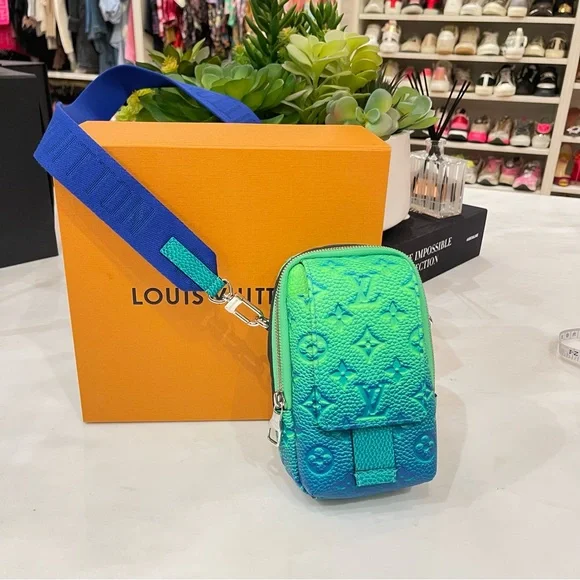 Louis Vuitton Bags Louis Vuitton Virgil Abloh Blue Neon Green Monogram Illusion Leather Flat Poshmark